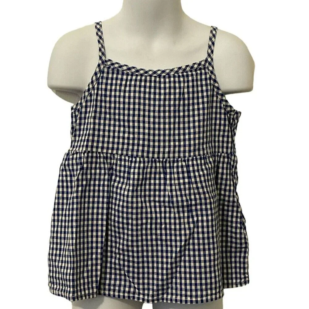 Old Navy Girl Cami Top Size XS 5 Navy Gingham SL Bow Back Adjustable Straps